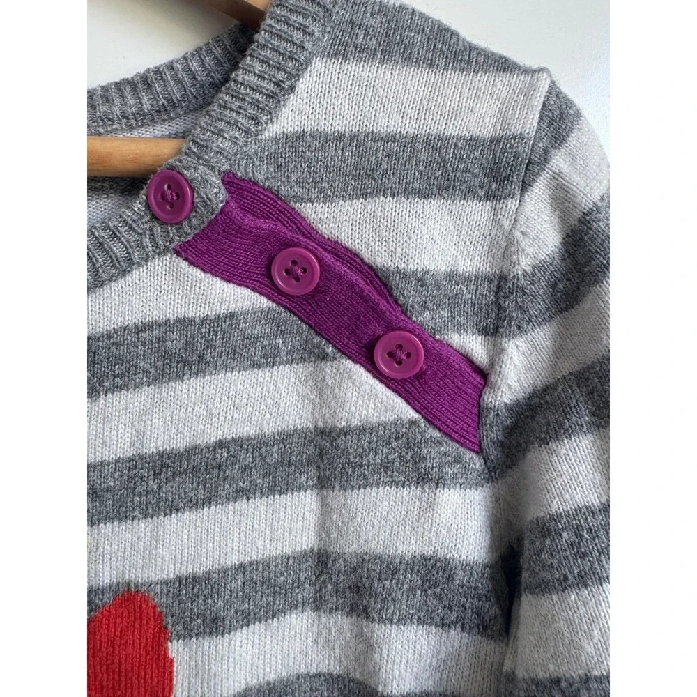 Mini Boden Girls Gray Striped Flower Sweater Dress Cashmere Cotton 7 8 Whimsical